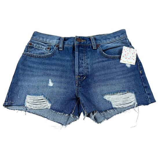 FREE PEOPLE Byron Bay Cut Off Distressed Denim Shorts Button Fly Size 25 NWT - Picture 1 of 7